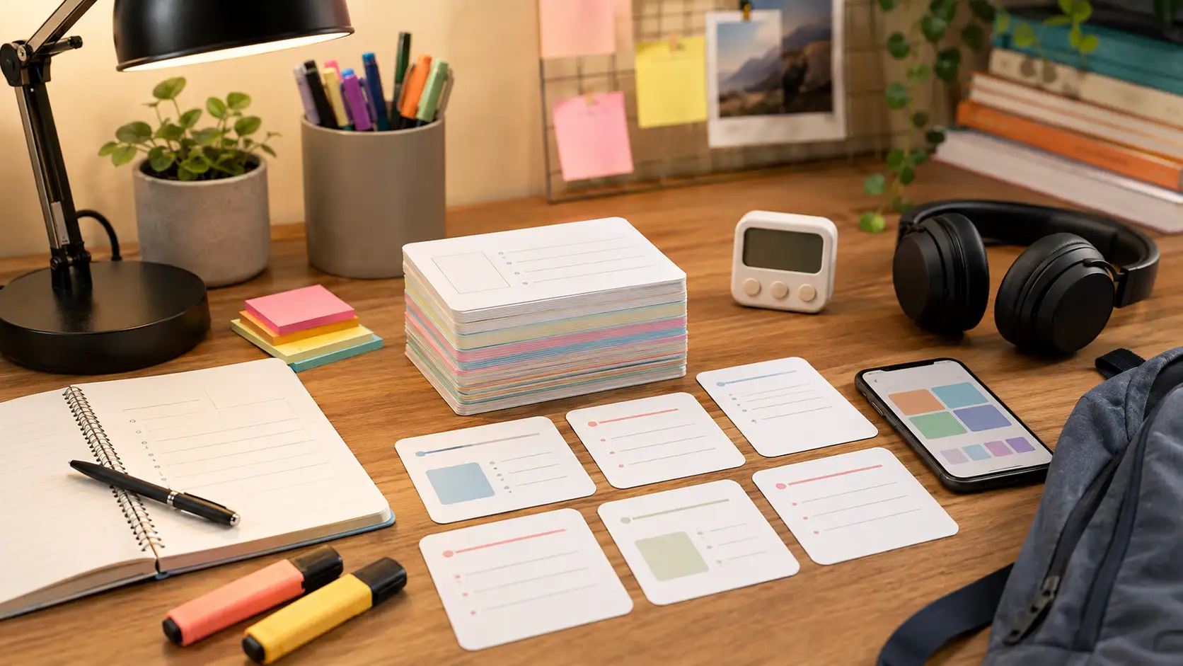 Mesa com flashcards