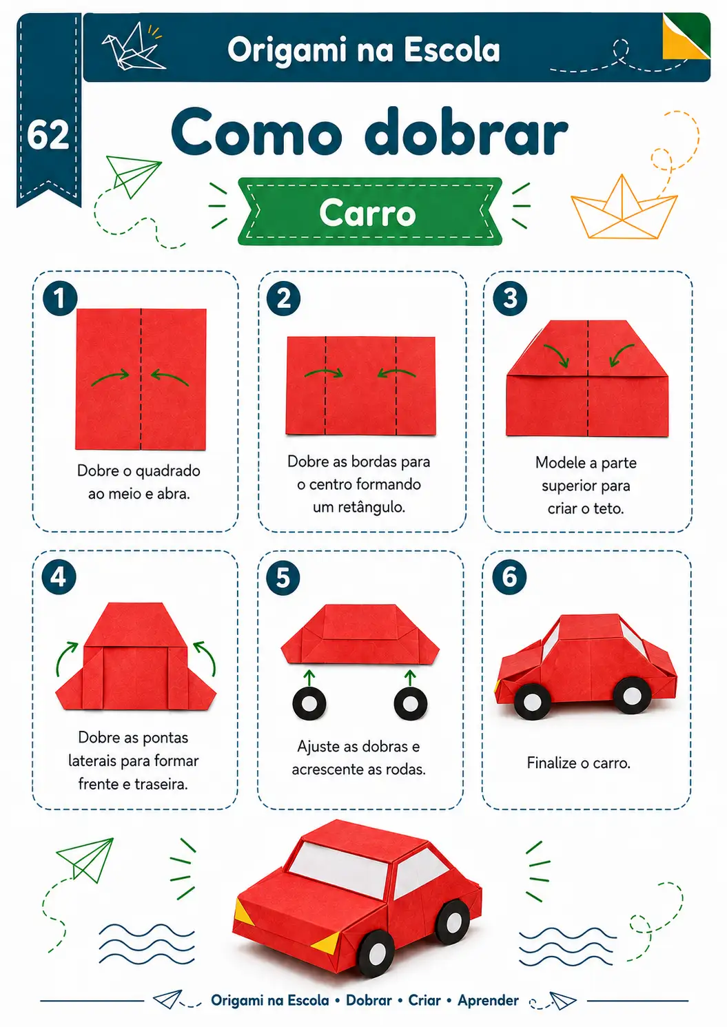 dobradura origami carros