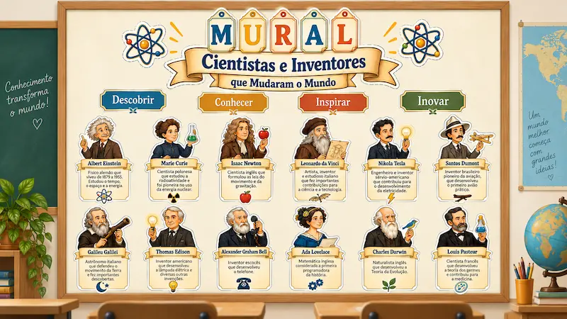 Mural Cientistas e Inventores que Mudaram o Mundo