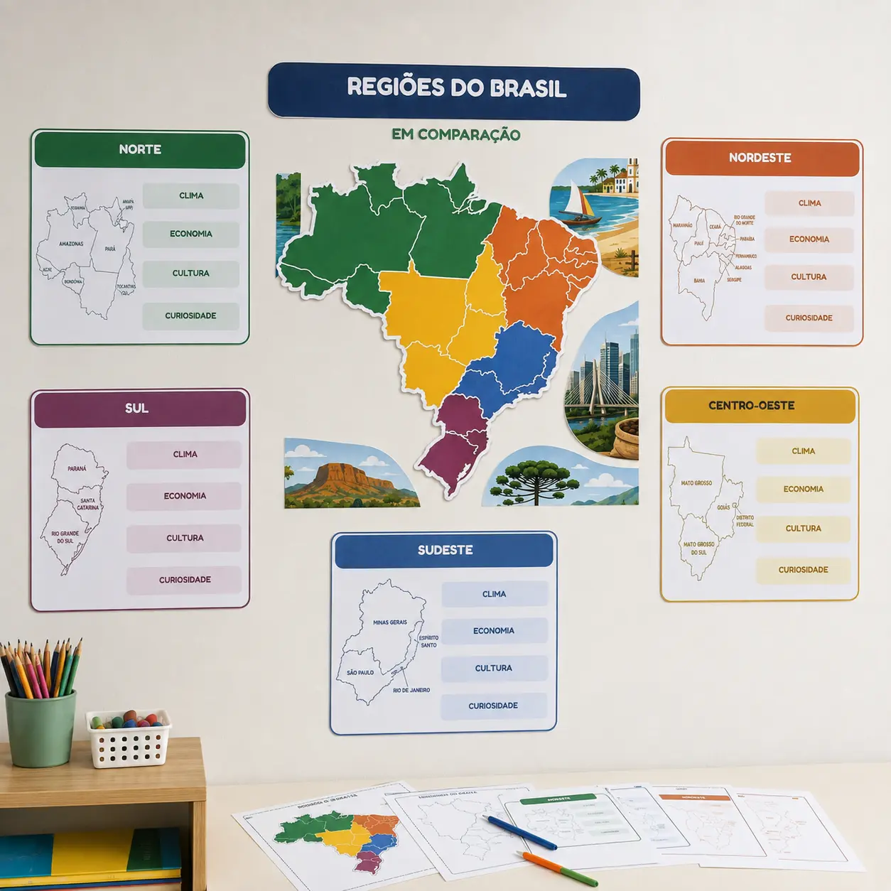 Bônus Cartaz Mural Regiões do Brasil em Comparação