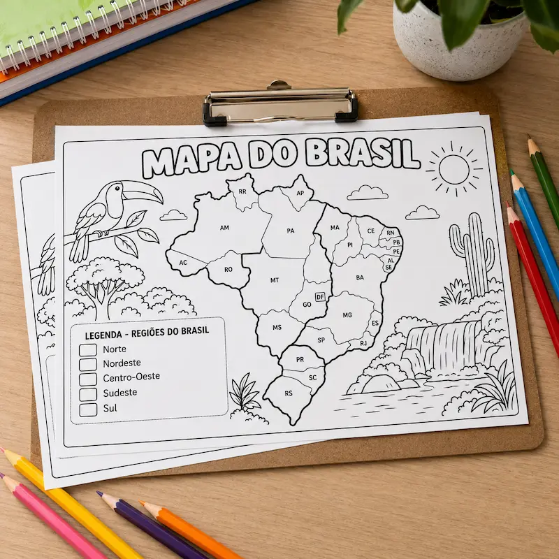 Bônus Mini Pôster do Mapa do Brasil para Colorir